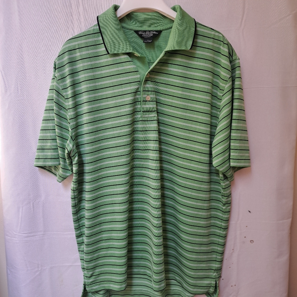 Brooks Brothers Country Club ProSport Golf‎ Polo Shirt Men's Large Green Stripe